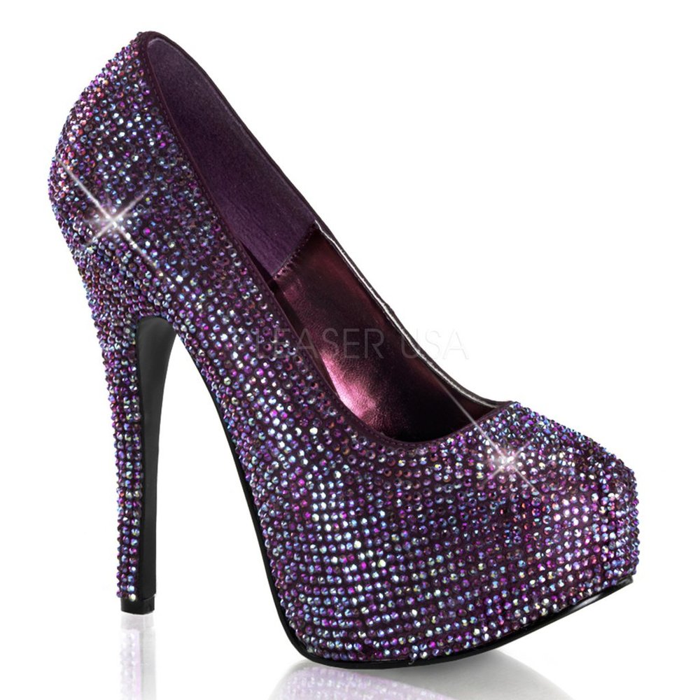 Bordello Teeze Rhinestone Platforms Purple with Iridescent Stones Size 8